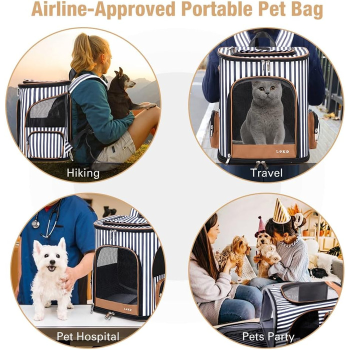 Розширюваний рюкзак для кота та собаки Lekesky, великий для маленьких котів та собак, складаний рюкзак-переноска, L (XL 36 x 31 x 42 см), в смугастих кольорах