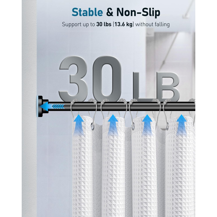 Штанга для душу Uniclife без свердління, 82–204 см, регульована, нержавіюча сталь, для ванної, вікна, шафи (чорна)