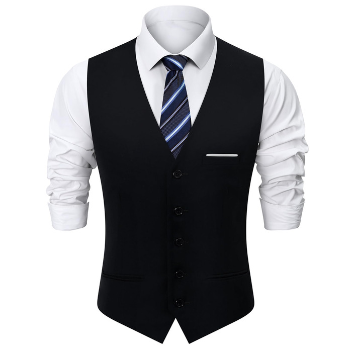 Жилет чоловічий Weste Herren однобортний Slim Fit V-подібний виріз однотонний чорний S-3XL