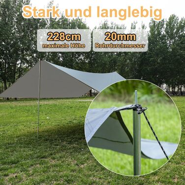 Тент для кемпінгу WADEO, 4x3 м, водонепроникний, з кілочками та стяжками, для пікніків та відпочинку на природі - Хакі (3,6м x 4,8м, Сірий)