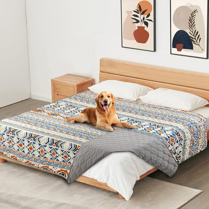Водонепроникний двосторонній коврик для собак, коврик на ліжко для домашніх тварин у стилі бохо, захист дивану/софи від бруду, для цуценят, котів, дітей, можна прати, розмір 208 x 173 см