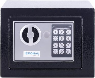 Цифровий міні-сейф DONAU TECH на 4,6 л (23x17x17 см) — компактний електронний меблевий сейф з кодовим замком та 2 ключами безпеки, чорний