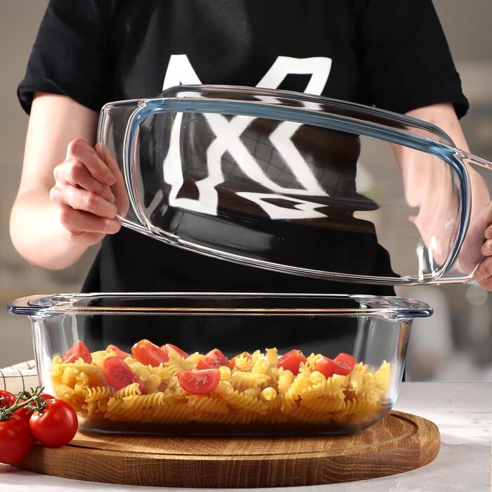 Жароміцна скляна форма KADAX з кришкою, 5.8 л, прямокутна, для запікання, лазаньї, овочевого рагу, використання у духовці