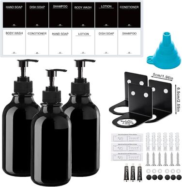Soap Dispenser Wall Mount No Drilling, 3-Piece Set 500ml Soap Dispenser Wall Shampoo Dispenser Shower Dish Soap Dispenser Shampoo Dispenser for Kitchen Bathroom (Black2)