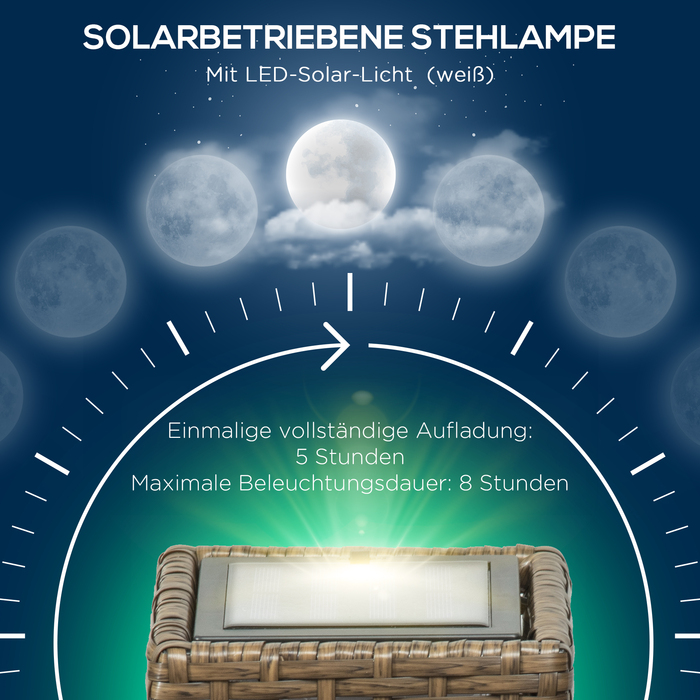 Сонячний ліхтар Outsunny з ротангу, LED, з датчиком світла, вологостійкий, 15,5x15,5x46 см, для саду та тераси