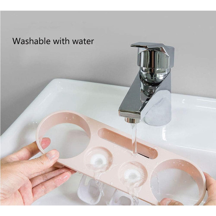 Автоматичний диспенсер пасти та тримач для зубних щіток MHTECH (рожевий) - комплект з 2 пастоущільнювачами, 4 стаканами, вміщує 5 щіток