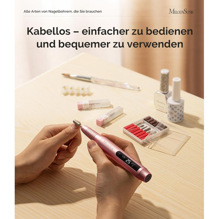 Електричний фрезер для нігтів MelodySusie PC180G Rose: професійний набір для манікюру та педикюру з LED-дисплеєм та 25 швидкостями