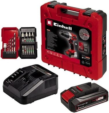 Акумуляторний ударний дриль-шуруповерт Einhell TE-CD 18/2 Li-i +22 (Power X-Change, 18 В, 44 Нм, 2 швидкості, 2.5Ah, з кейсом, набором біт)