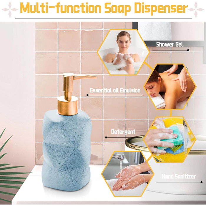 Bathroom Accessories Set, Blue Bathroom Accessories Set, Soap Dispenser, Toothbrush Holder, Cup, Soap Dish, Modern, Elegant, Bathroom Organizer, Ceramic Bathroom Decor Set (Blue)