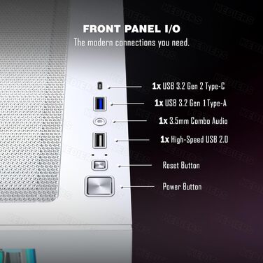 Корпус ПК KEDIERS G500 (білий) з 7 ARGB вентиляторами, Mid Tower, з подвійним загартованим склом, для геймінгу