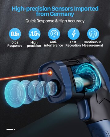 Інфрачервоний термометр Eventek -50°C до 600°C з лазером, регульований коефіцієнт випромінювання, цифровий, для гриля, піци, кухні, промисловості