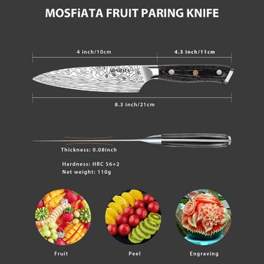 Ніж Santoku MOSFiATA 18 см з нержавіючої сталі EN 1.4116 з дерев'яною ручкою (10 см) - Кухонний ніж для нарізки