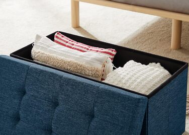 Zedelmaier Bench with Storage Space, Upholstered Bench, Seat Stool, Storage Chest, Load Capacity up to 300 kg, 76 x 38 x 38 cm (Linen - ) (Navy Blue, 38W x 76D x 38H cm)