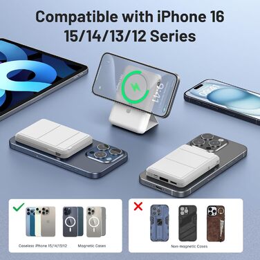 Power Bank Azmuth MagSafe 10000mAh для iPhone з LED дисплеєм, бездротова зарядка, білий