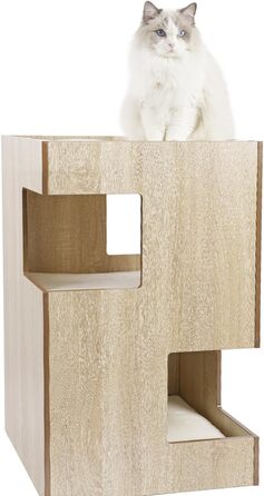 Преміум будиночок для кота з дерева, замок-вежа з ліжками, 50x50x80 см, темно-сірий (бежевий)