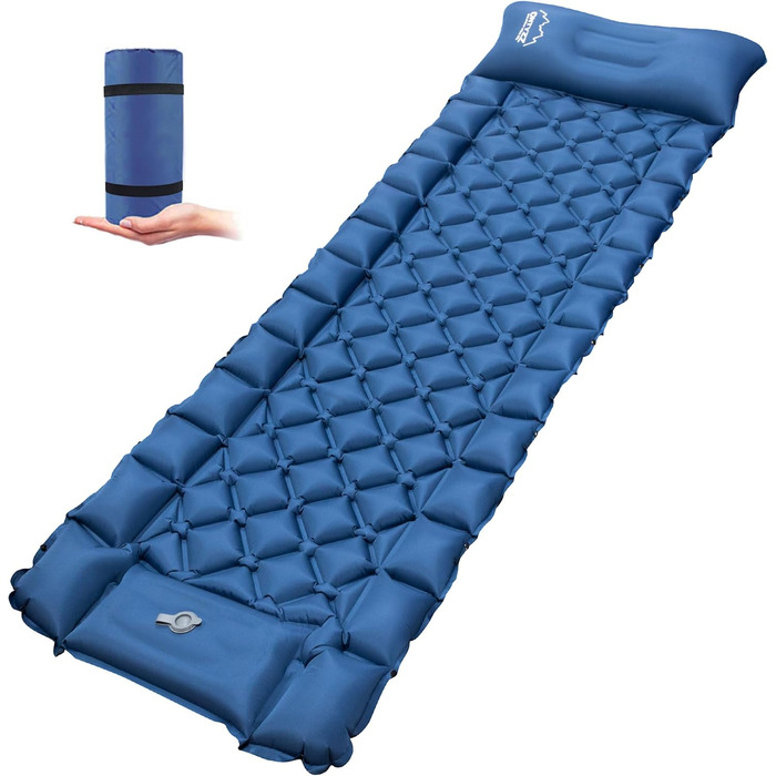 Каремат для кемпінгу Saphirblau: самонадувний килимок для відпочинку на природі з помпою та подушкою