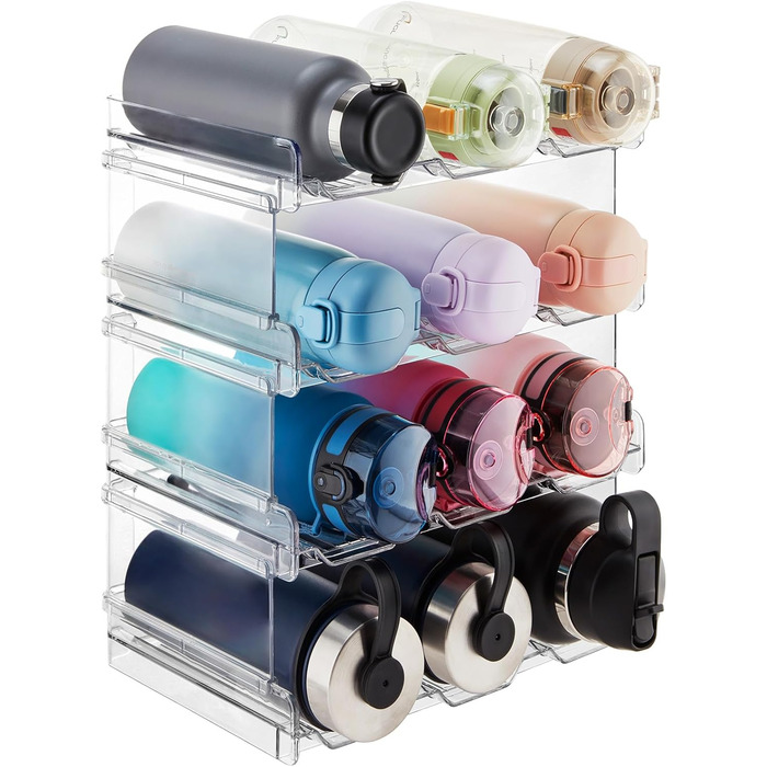 Lifewit Stackable Bottle Organizer Wine Bottle Holder Wine Rack Wine, Freezer, Pantry - Plastic Water Bottle Holder for Kitchen Countertop, Cabinet, Office - 4-Pack