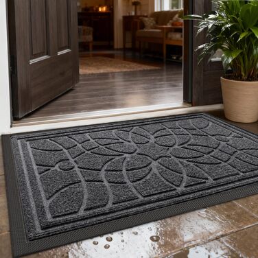 Килимок для дому та вулиці DEXI, 60 x 90 см, антиковзаючі, миючий, вологостійкий, сірий