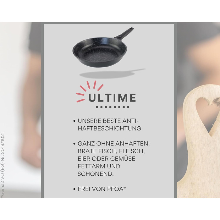 Пательня велика 28 см з антипригарним покриттям, знімною ручкою, для всіх типів плит (індукція) + захисні підкладки з повсті, без PFOA/PFOS, чорна