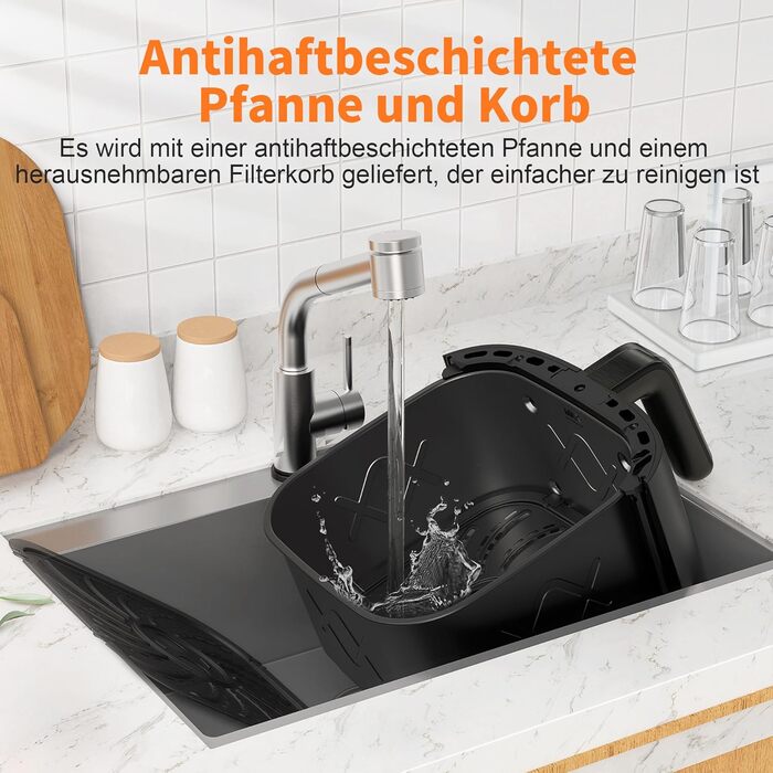 Електрична аерофритюрниця CROWNFUL 6,2 л XXL, 8-в-1, без олії, з LCD-екраном, антипригарний кошик, точне регулювання температури