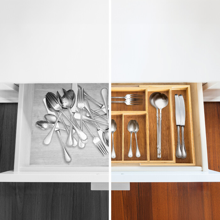 Relaxdays Bamboo Cutlery Box Adjustable XL