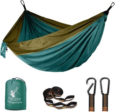 Легка туристична гамак для кемпінгу | Міцна, з карабінами та ременями, 275x140 см, 300 кг, нейлон, для відпочинку на природі та вдома, армійний зелений/камелеон