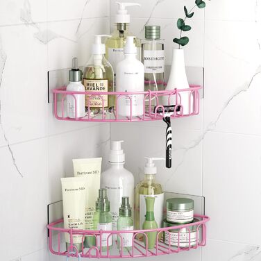 Orimade Shower Shelf, Stainless Steel, Self-Adhesive Shower Shelf, No Drilling Required, for Bathroom, Home Decoration, Kitchen, 2 Pack, Pink