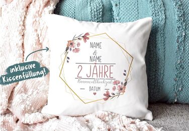Pillow Wedding Day Cotton Wedding - Customize with Name & Date - 2 Years of Marriage, Wedding Gift, Anniversary, Engagement - Fluffy White Pillow, 40x40 cm | Personalized