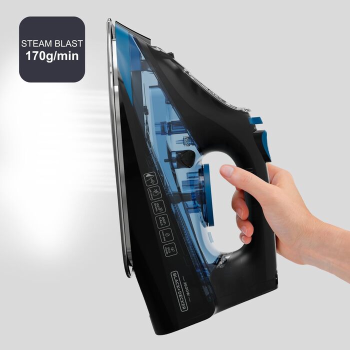 Відпарювач Black+Decker BXIR3000E | 3000 Вт | Керамічна підошва | 200 г/хв | Система захисту від накипу | Вертикальне відпарювання | Спрей