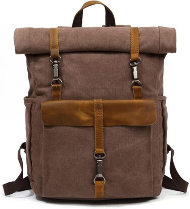 Рюкзак FANDARE Rolltop з відділенням для ноутбука 15.6 дюймів, зелений (коричневий), для роботи, подорожей, школи