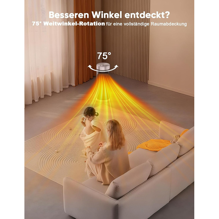 Розумний обігрівач з функцією охолодження, 1800W, WiFi, керування через додаток/Alexa/Google Assistant, для дому, офісу, спальні, чорний