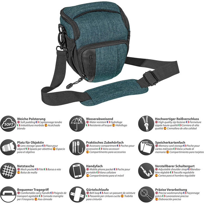 Захисний екран для камери PEDEA SLR сумісний з Olympus, Canon, Nikon, Panasonic (Розмір M, Petrol)