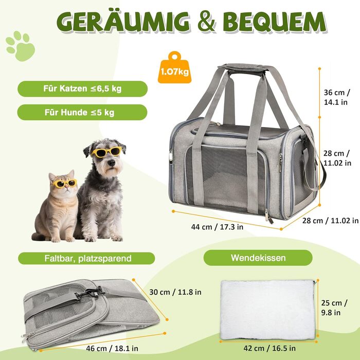 Транслювач для собак та котів ALLSOPETS, складаний, м'який, сірий, для подорожей, походів, кемпінгу