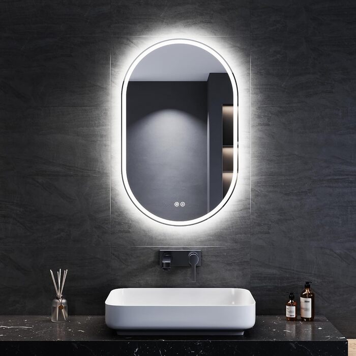 Дзеркало для ванної кімнати SONNI з підсвічуванням 80x60 см, 3 кольори світла, проти запотівання, LED, сенсорна кнопка, годинник, температура, 3-кратне збільшення