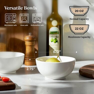 Набір супових тарілок DOWAN (4 шт.) 650 мл, 1100 мл, білі керамічні тарілки для кухні, супові та паста