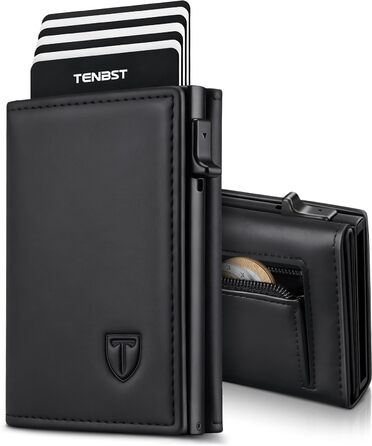 Чоловічий гаманець TENBST з RFID захистом, тонкий з відділенням для монет, на 10 карт, чорний