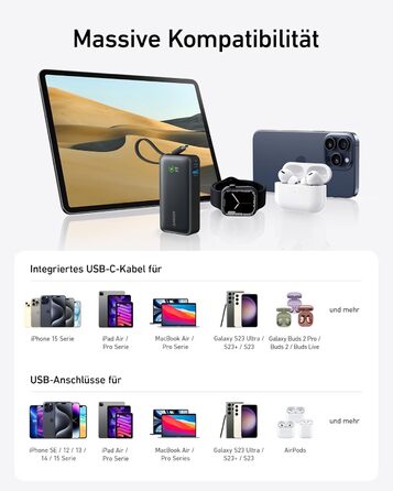 Powerbank Anker Nano 10000mAh з USB-C кабелем, 30W PD, 1xUSB-C, 1xUSB-A, для iPhone, MacBook, Galaxy, iPad, AirPods