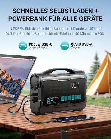 Пусковий пристрій (бустер) VANTRUE POWER JS3 для авто з компресором 160 PSI та функцією Powerbank, чорно-сріблястий