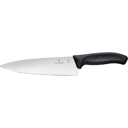 Кухонний ніж Victorinox Swiss Classic 20 см, професійний, пряме лезо, надгострий, нержавіюча сталь, чорна пластикова ручка