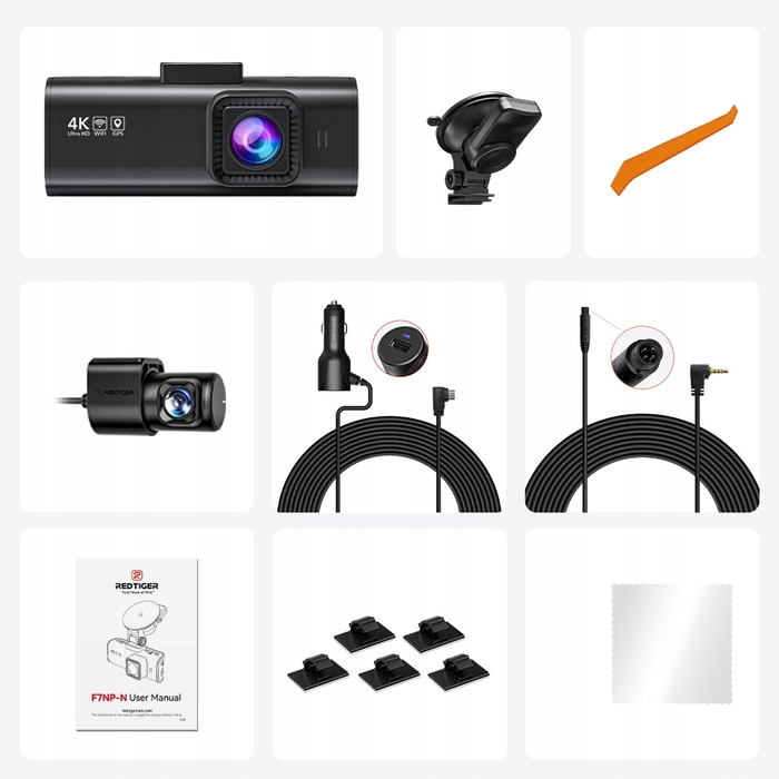 Автомобільний відеореєстратор REDTIGER F7NP 4K Dual DashCam з GPS, WiFi та суперконденсатором