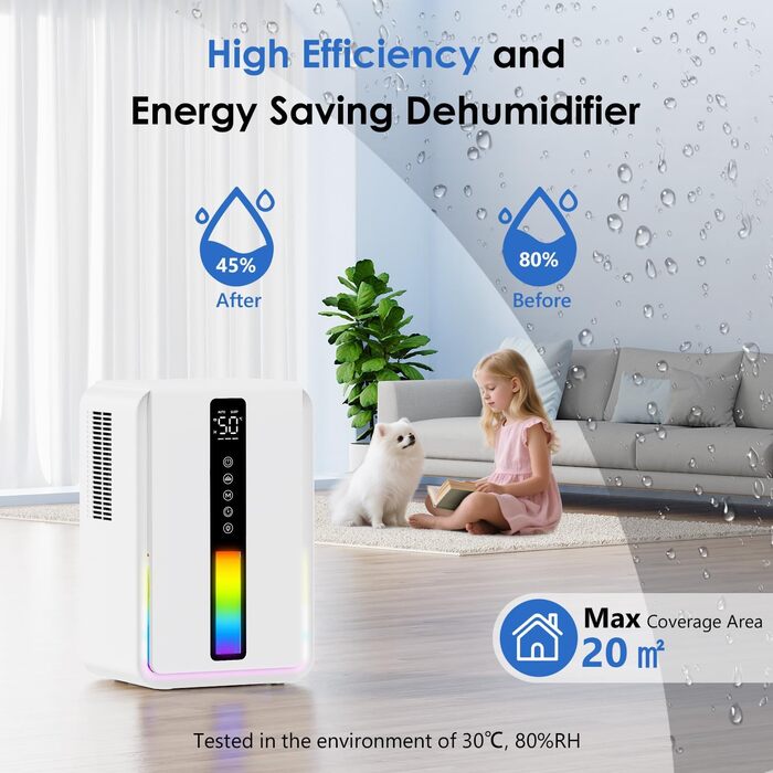 Електричний осушувач повітря 2500 мл з баком для води - Осушувач повітря електричний з трьома швидкостями + два режими, таймер 48H, авто-стоп & анти-заморожування, для спальні та ванної кімнати
