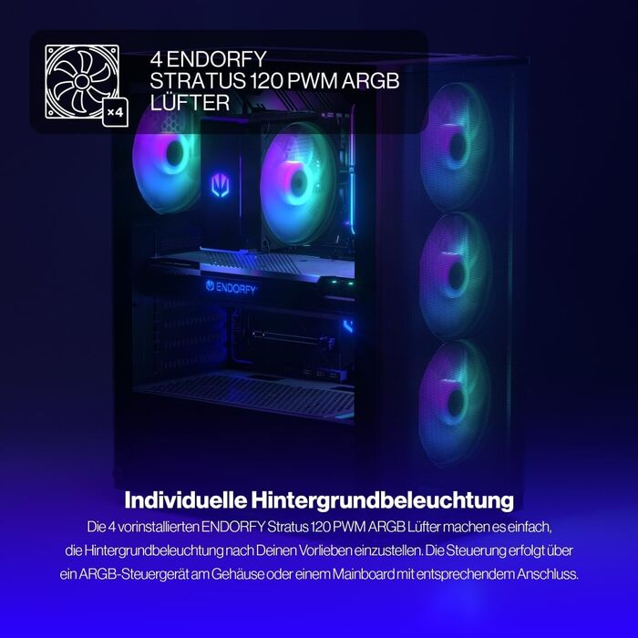 Корпус для ПК Endorfy Ventum 200 ARGB ATX з 4 вентиляторами 120 мм ARGB, скло, Mesh-фасад, широка сумісність охолодження