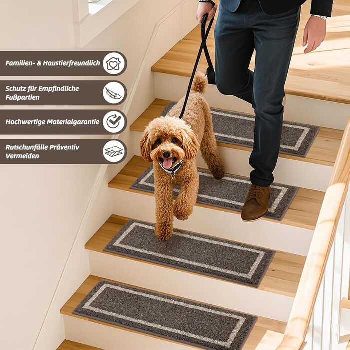 Килимок для сходин COSY HOMEER 70x22 см (15 шт.), самоклеючий, антиковзкий, для дому, машинного прання, 100% поліестер, TPE-підкладка (Коричневий, 4 шт.)