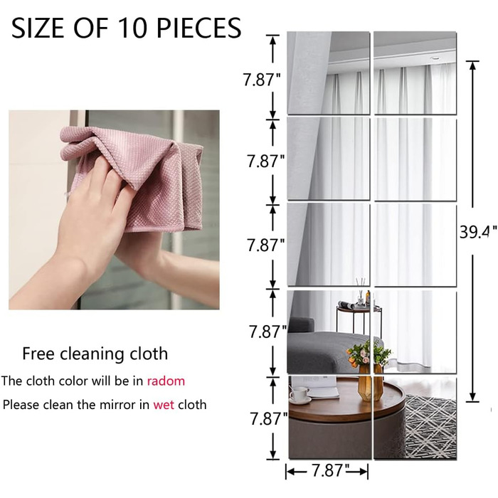 Дзеркало настінне повноекранне, акрилове, без рами, 40 x 100 см. Ідеально для дому, фітнесу та танців