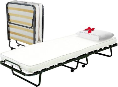 Розкладне ліжко Cortassa XL Comfort з матрацом 10 см, дерев'яний ламельний каркас, 90x200, компактне ліжко на колесах (поліуретан)