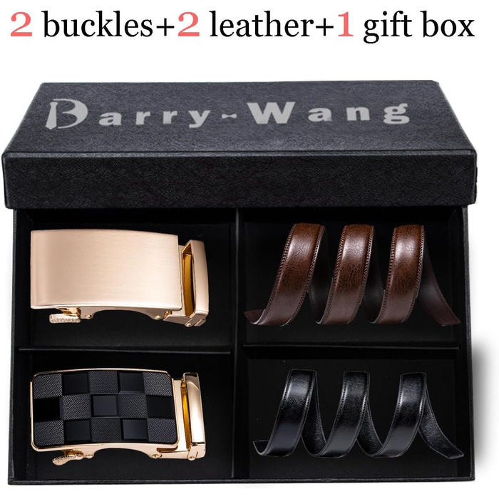 Чоловічий шкіряний ремінь Barry.Wang чорного кольору з 3 автоматичними пряжками, регульований бізнес-пояс (130 см), у подарунковій коробці