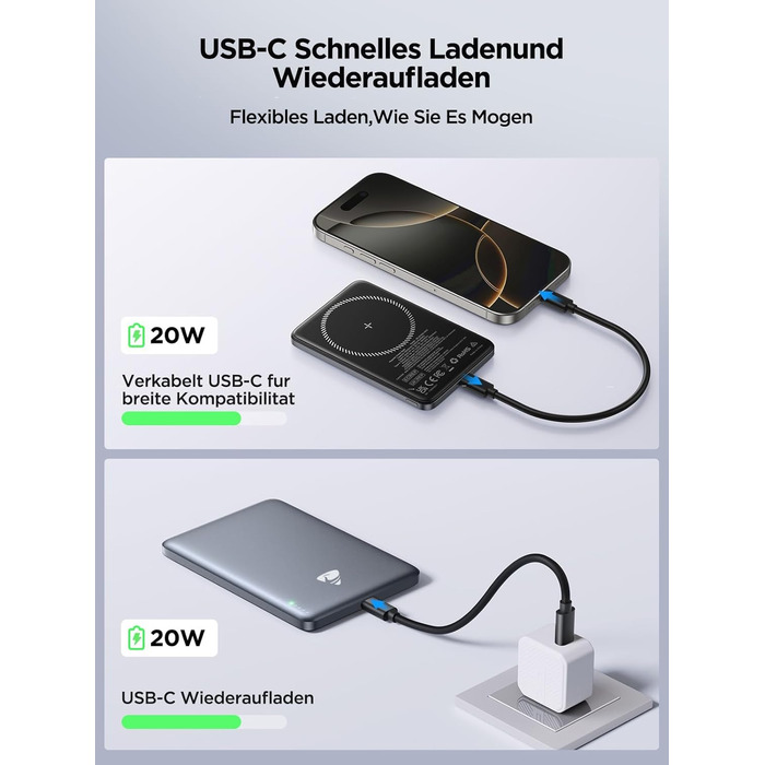 Power Bank MagSafe 5000mAh з бездротовою зарядкою 15W та USB-C, 20W PD, Gray - для iPhone, AirPods