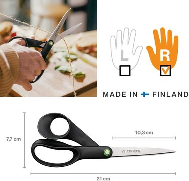 Універсальні ножиці Fiskars ReNew 21 см, чорні, з переробленої нержавіючої сталі та пластику, ергономічна ручка, серія Functional Form