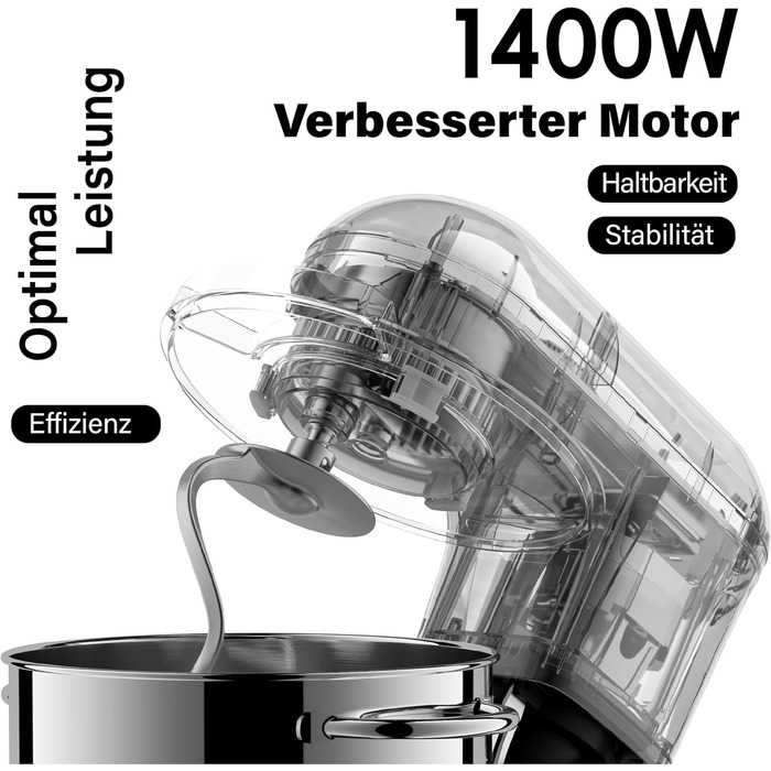 Кухонна машина Küchenmaschine 6.2 л, 1400 Вт, 6 швидкостей, з набором насадок (чорний)