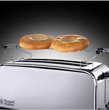 Тостер Russell Hobbs Victory на 4 тости, нержавіюча сталь, широкі відсіки, підставка для булочок, 6 режимів підсмажування, розморожування та підігрів, модель 23520-56